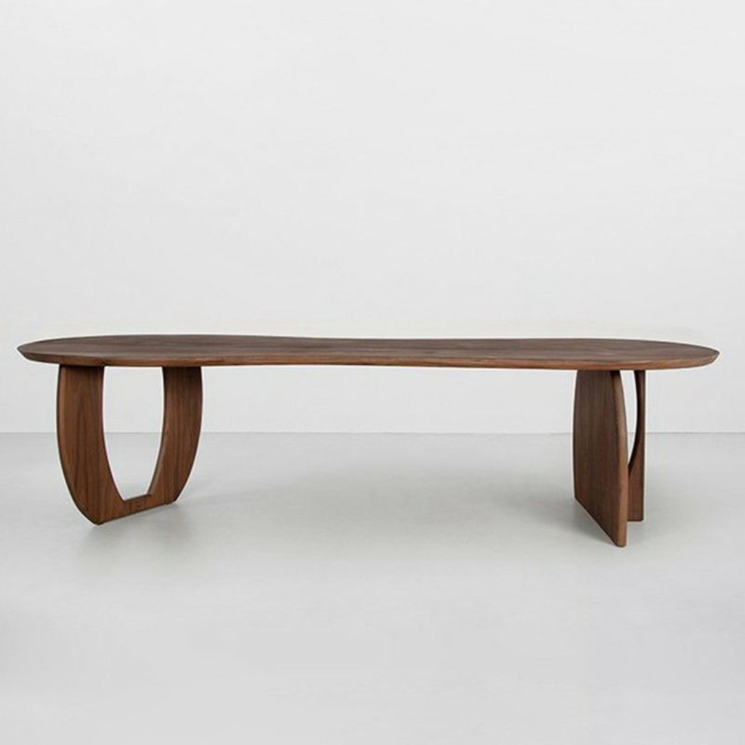 Abstract Round Walnut Dining Room Table front view