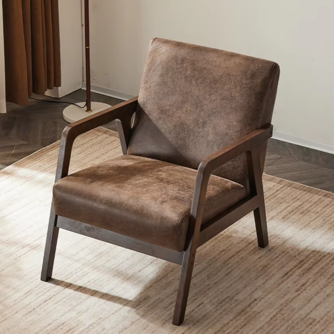 Brown leather armchair in living room