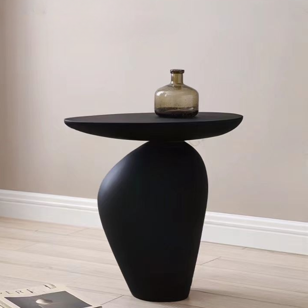 Black Stone Shape Living Room Side Table front view