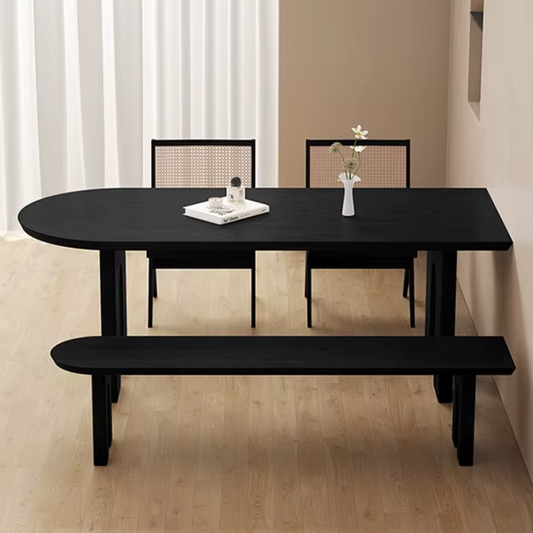 Black Wood Dining Table And Bench front view