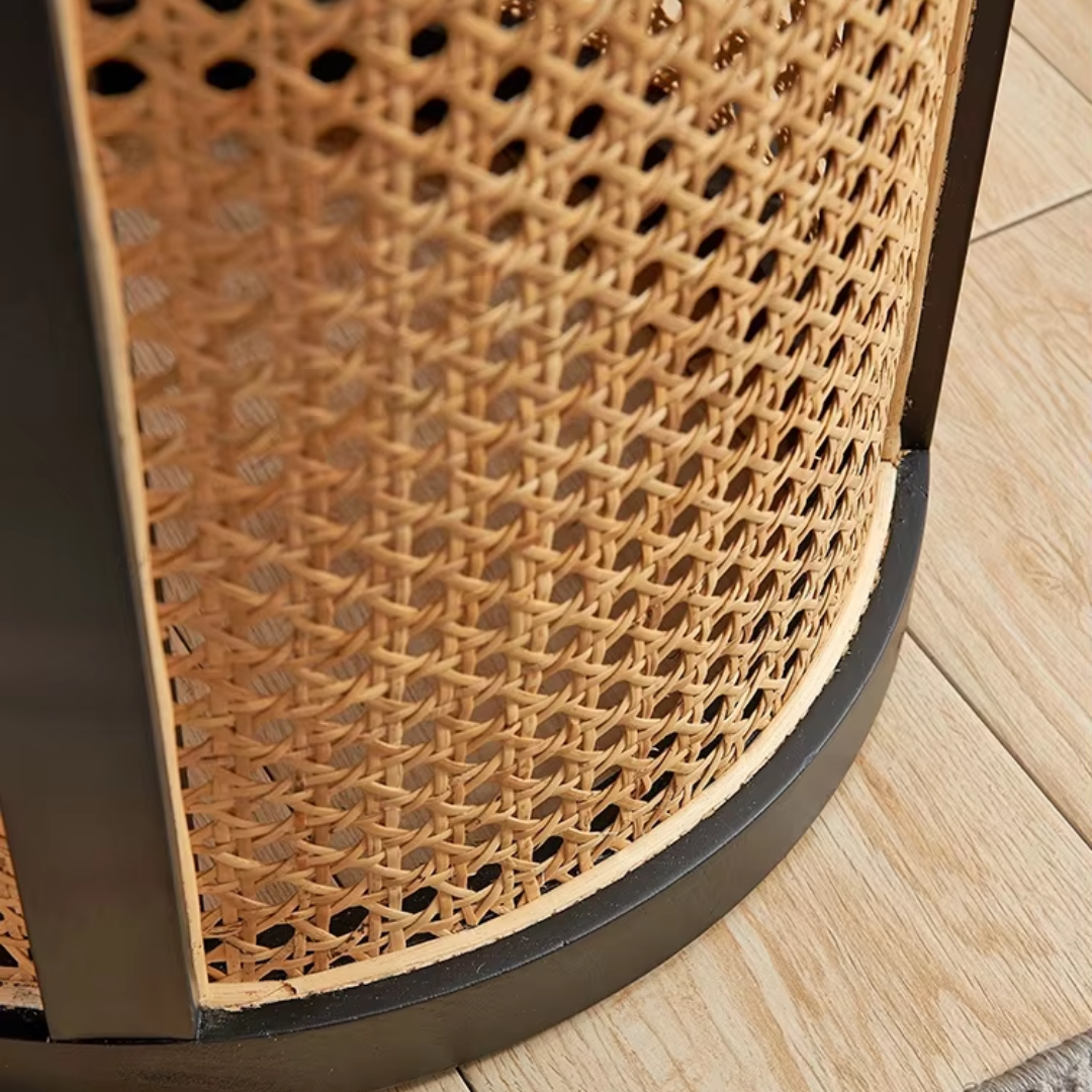 Close up of rattan detailing on coffee table