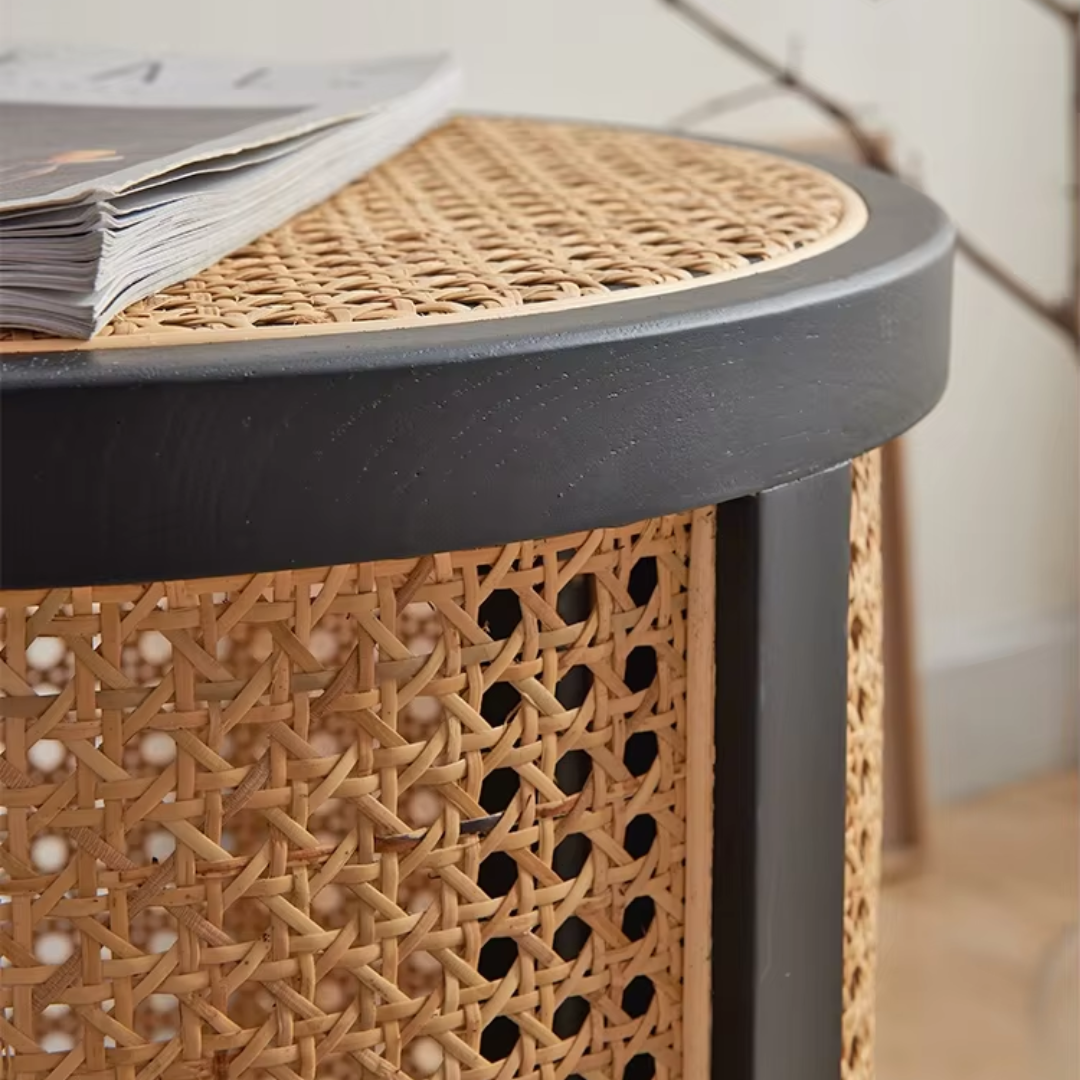 Close up of rattan top on coffee table