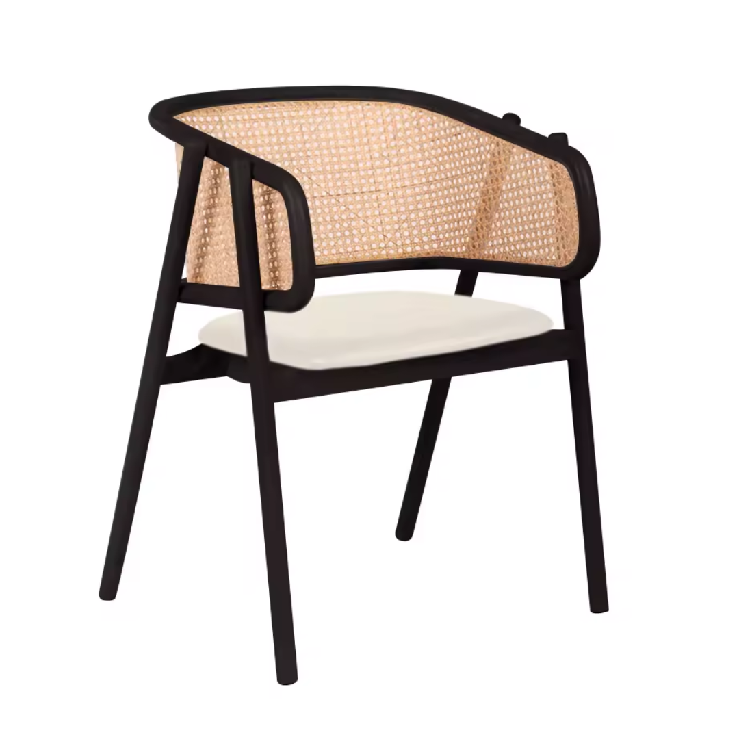 Front view of Black Wood Rattan Armchair