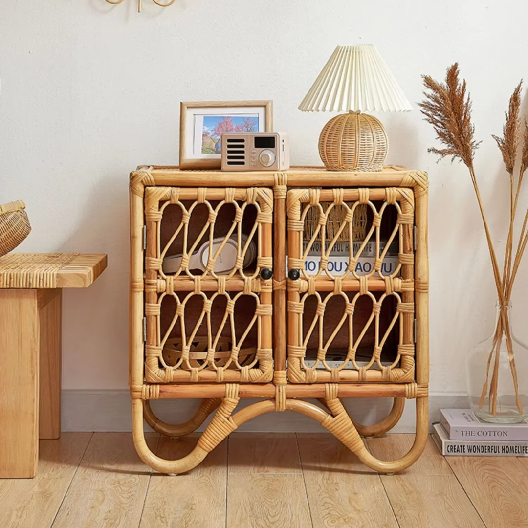 Boho Bamboo Bedside Table front view