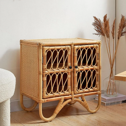 Boho Bamboo Bedside Table side view