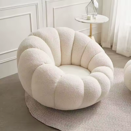 Front view of Boucle Pumpkin Style Lounge Armchair