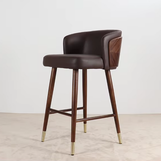 Brown Bar Stool With Back Leather front view