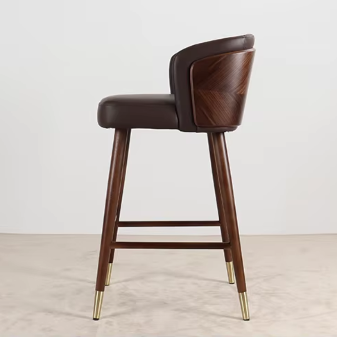 Brown Bar Stool With Back Leather side view