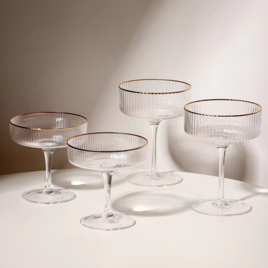 Gold Rimmed Wine Glasses four piece set view