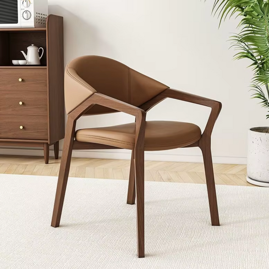 Front view of luxury contemporary leather dining chair