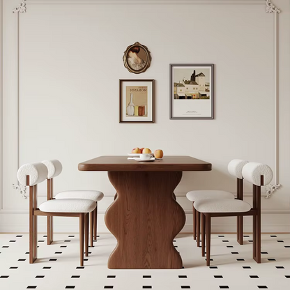 Mango Solid Wood Dining Table Wavy Base styled in a modern dining area