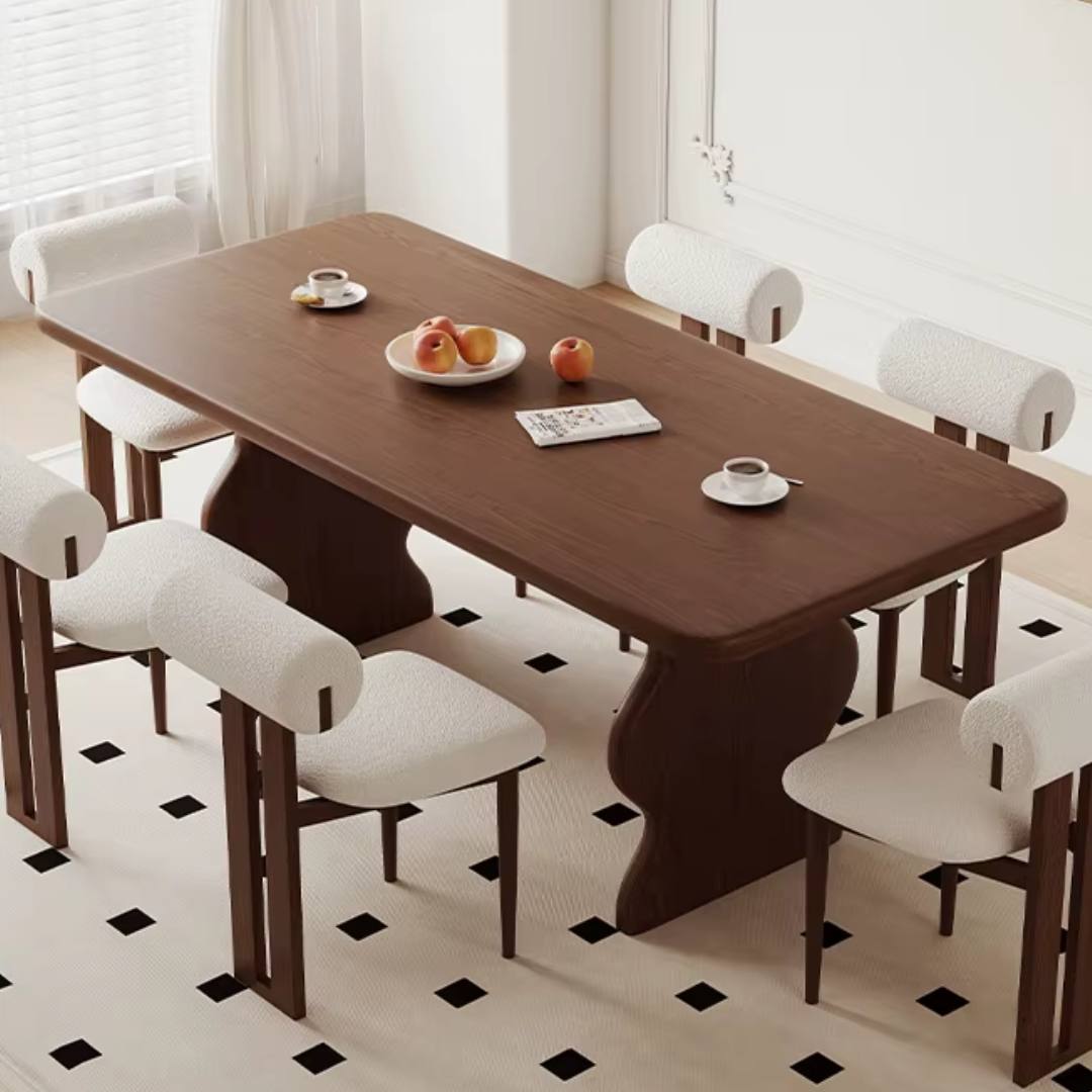 Mango Solid Wood Dining Table Wavy Base table top view