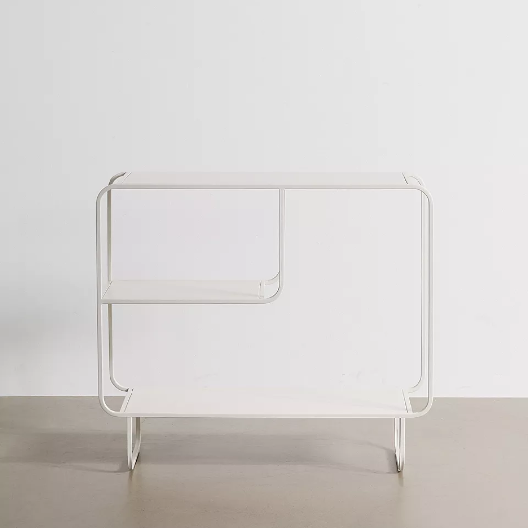 Mid Century White Storage Console Table front view