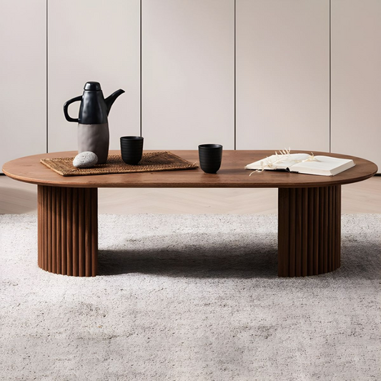 oval wooden coffee table front view