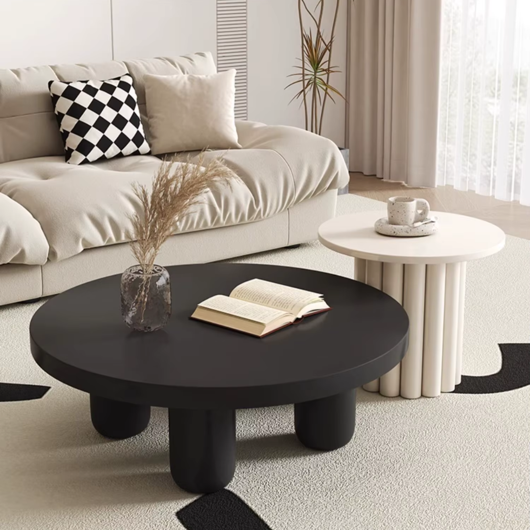 Side view of minimalist black coffee table