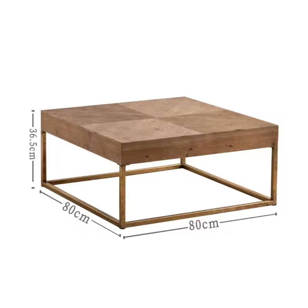 Size dimensions of rustic square wooden coffee table