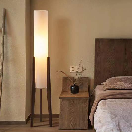 Nordic Dark Wood Floor Lamp styles in a rustic bedroom