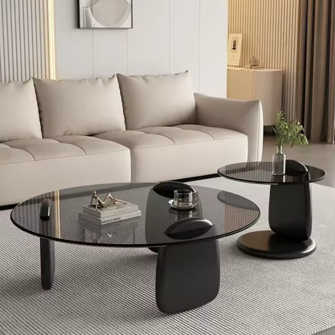 Side view of contemporary oak coffee table