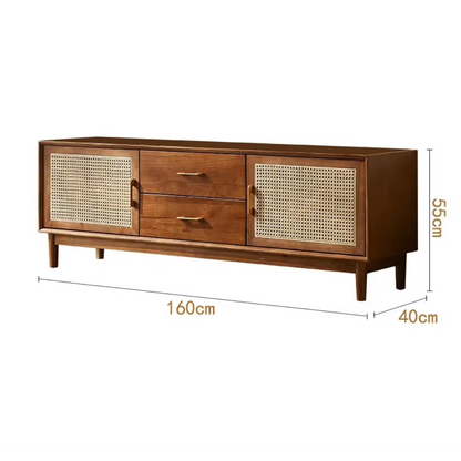 Premium Solid Wood Brown Rattan Tv Stand size dimensions chart