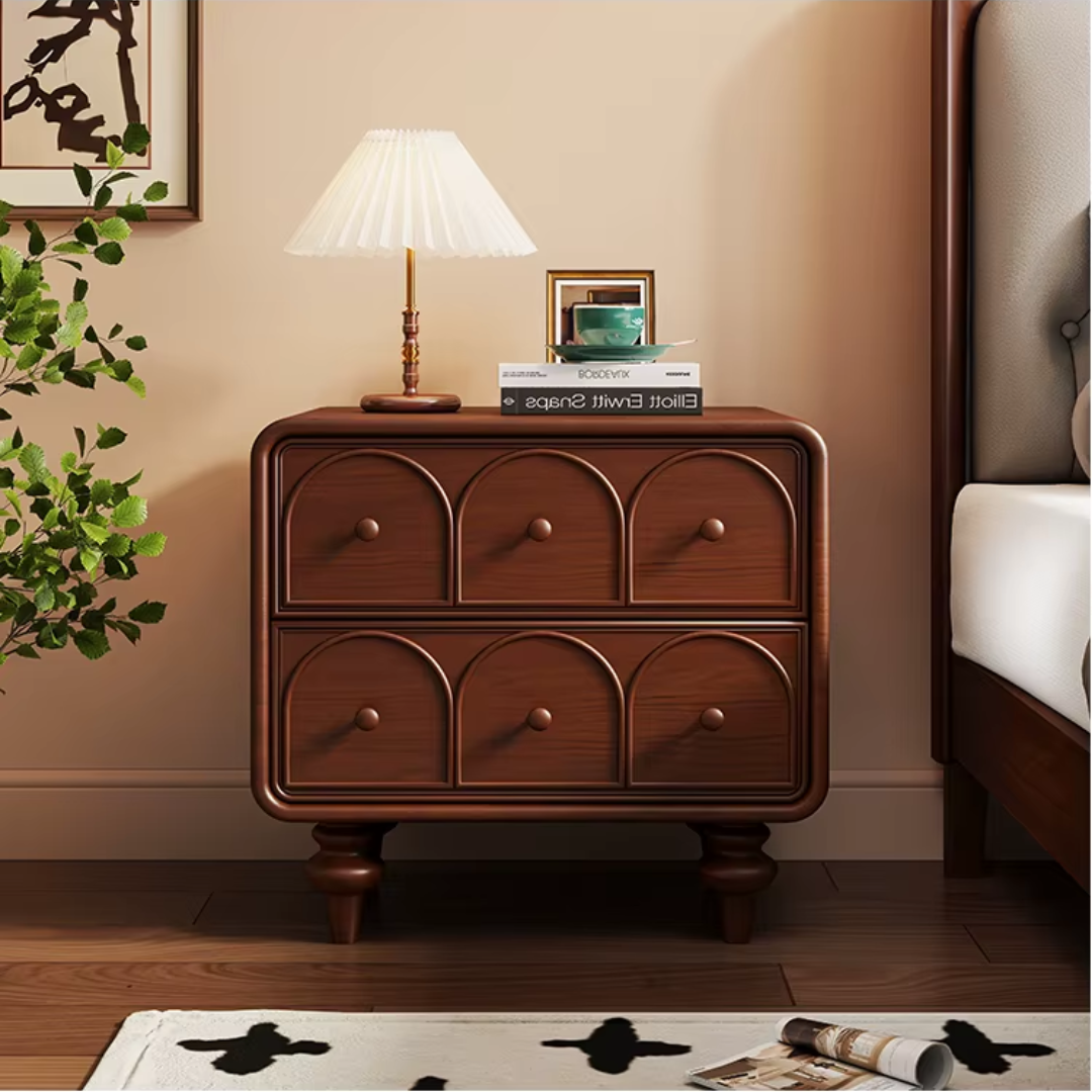 Retro Mid Century Bed Side Table front view brown variant