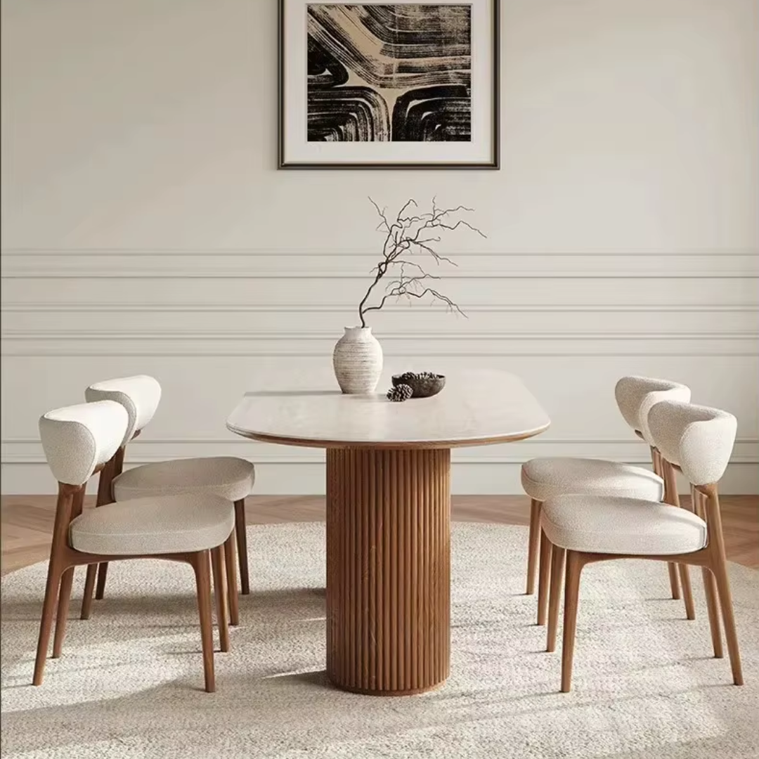 Round Walnut Dining Room Table side view