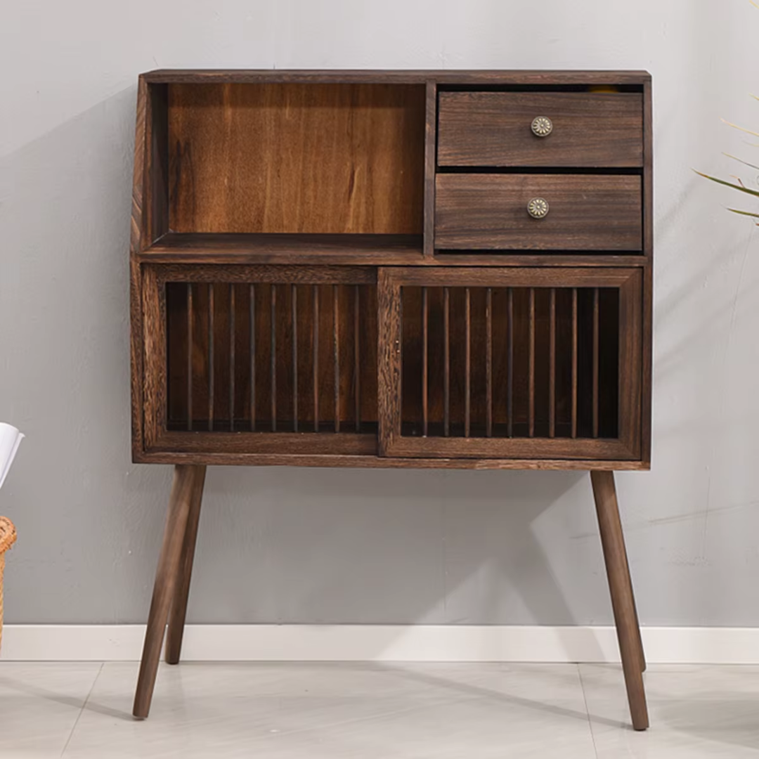 Rustic Display Cabinet Dark Wood front view