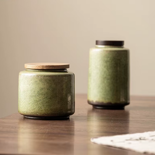 Sage Green Ceramic Tea Canister front view