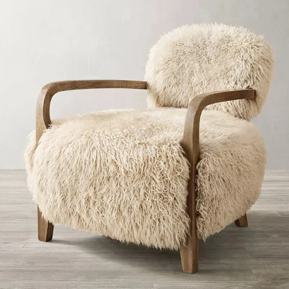 Scandinavian Fluffy Armchair Wood Legs side view