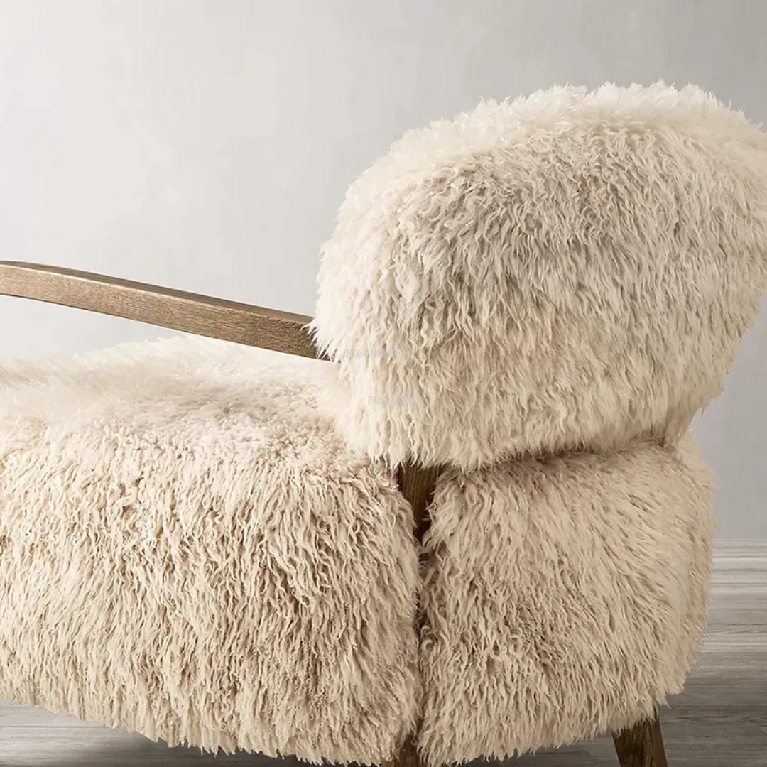 Scandinavian Fluffy Armchair Wood Legs back view