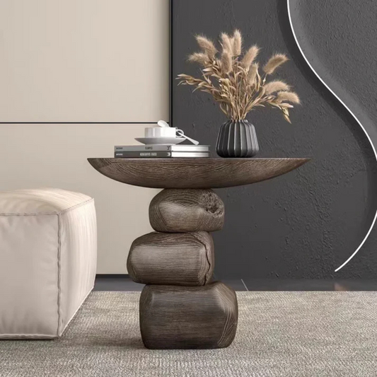 Sculptural Stacked Stone Side Table  front view