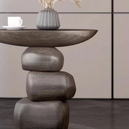 Sculptural Stacked Stone Side Table  styled in a living room