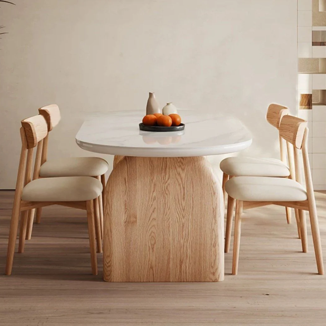 Solid Wood Oval Japandi Dining Table close up of the wood base