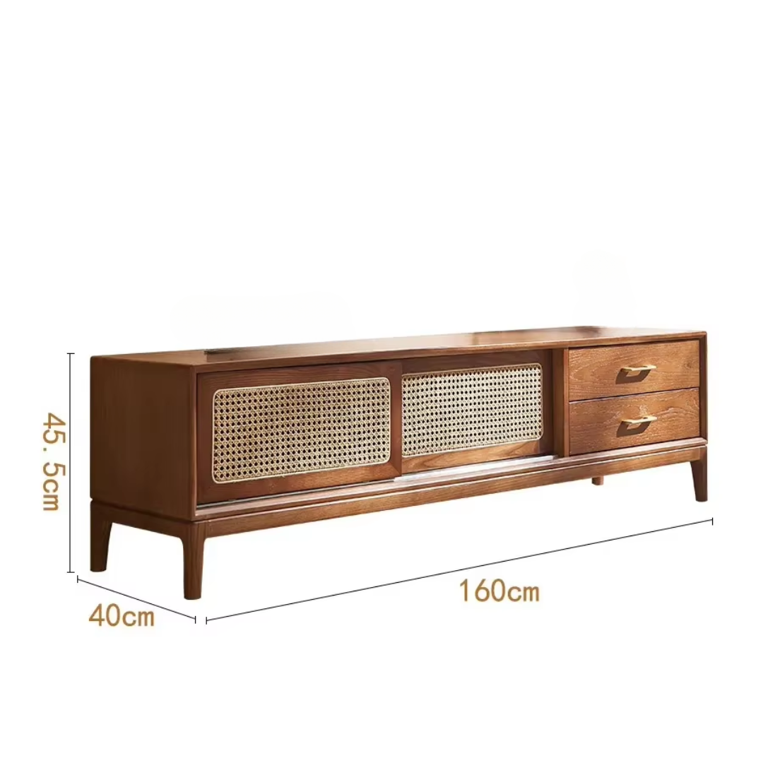 Solid Dark Wood Rattan Tv Stand dimensions