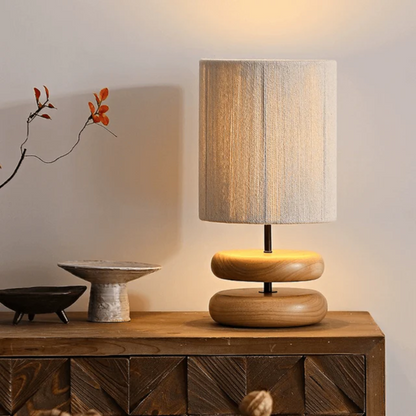 Solid Walnut Wood Creative Table Lamp styled on a living room sideboard