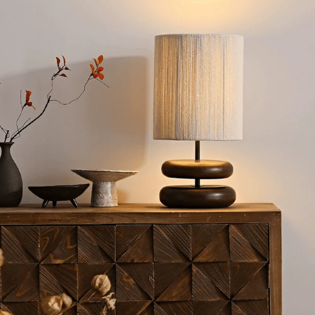 Solid Walnut Wood Creative Table Lamp positioned on a sideboard