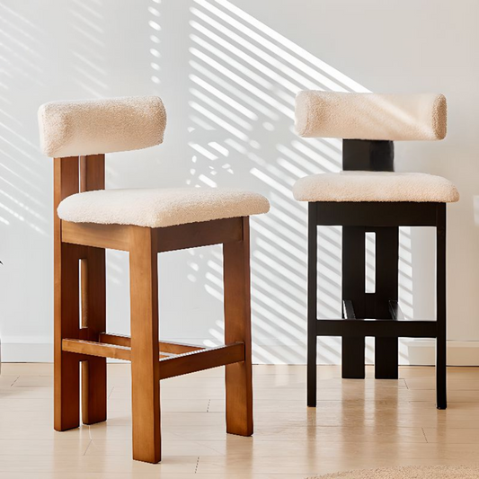 Solid Wood Boucle Fabric Bar Stool both variants positioned together