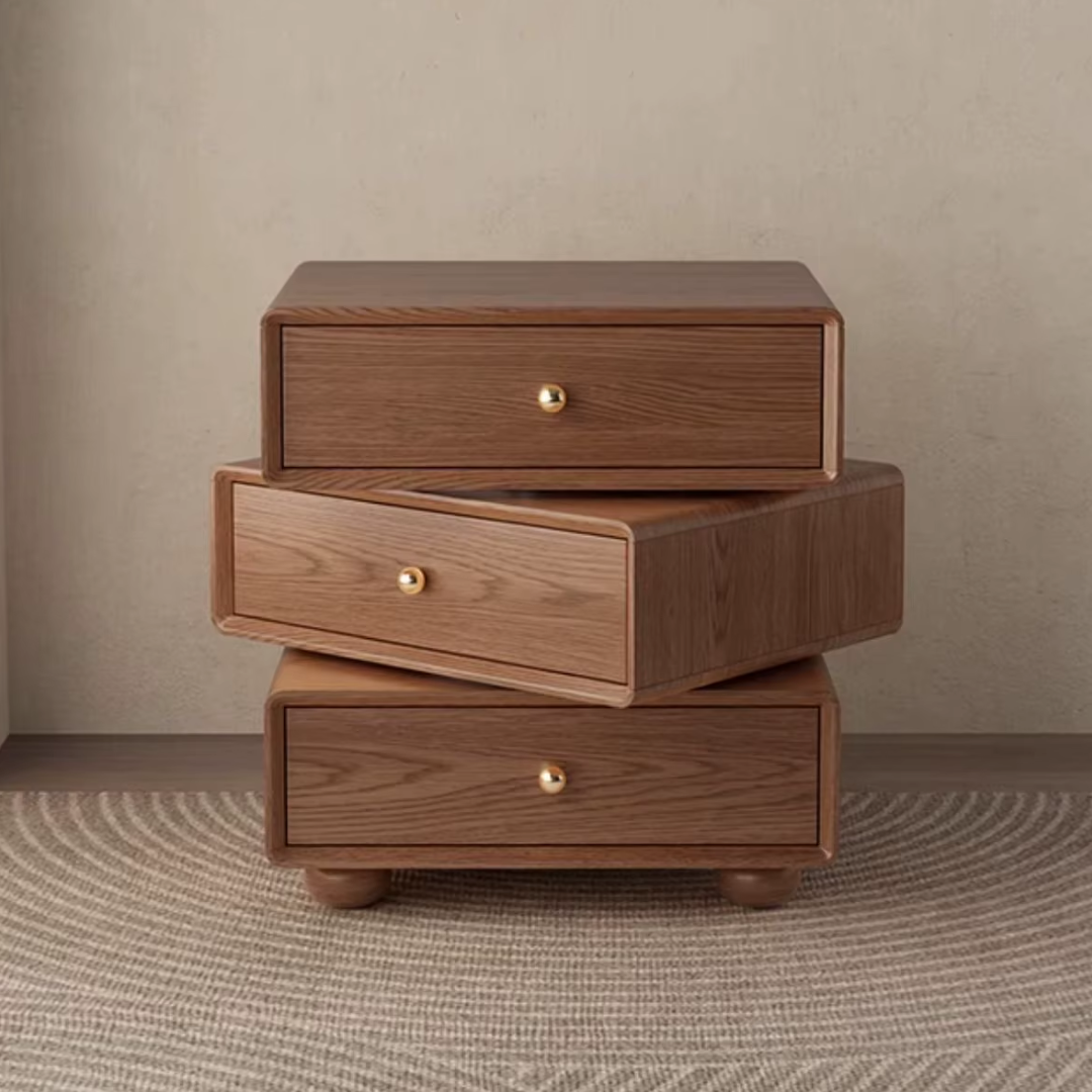 Solid Wood Funky Bedside Table styled in a living room