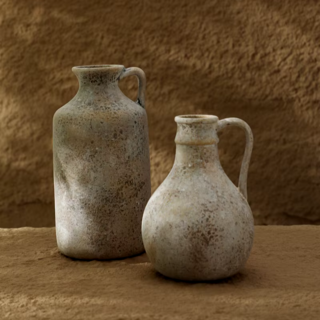 Stone Textured Rustic Vase close up together