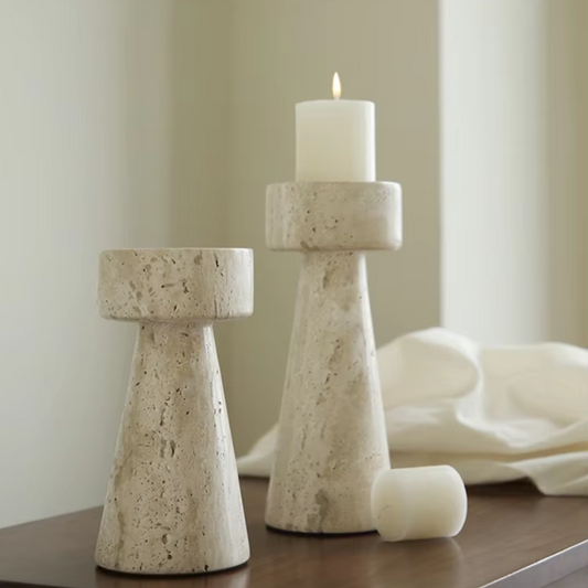 Travertine Marble Candle Holder front view