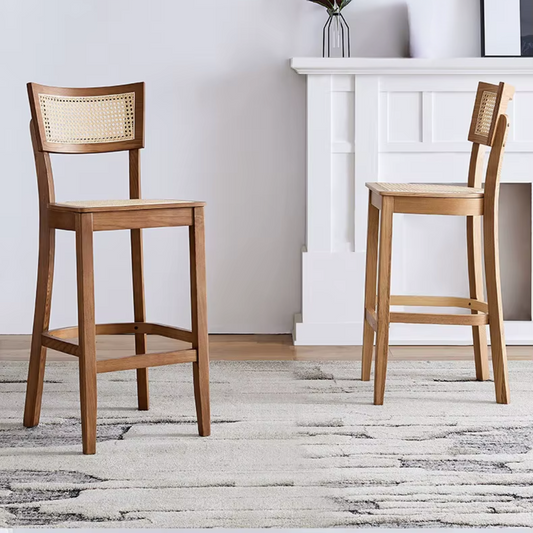 Solid Wood Rattan Bar Stool