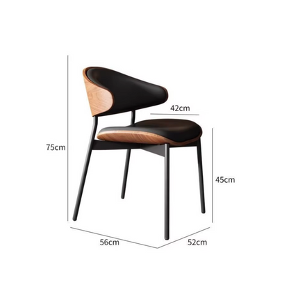 size guide for leather dining chair with a walnut wood frame