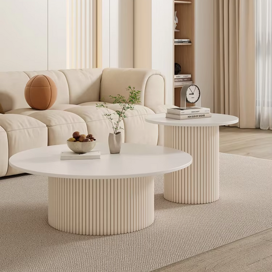 stylish White Wood Large Round Coffee Table front view