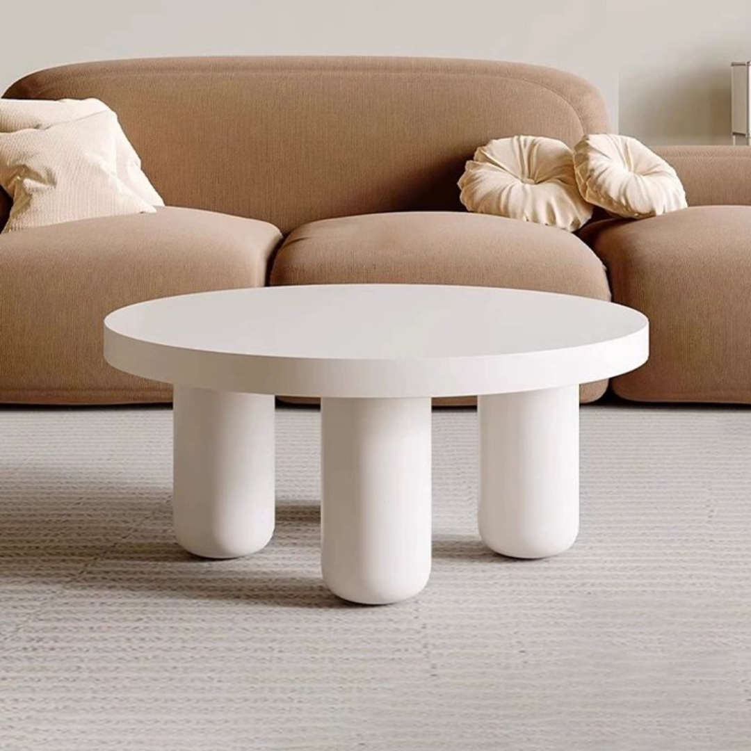 White Wooden Coffee Table Set round top coffee table front view