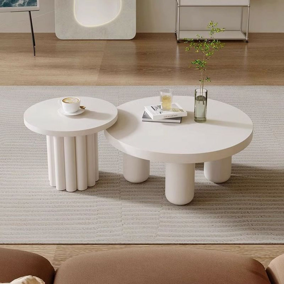 White Wooden Coffee Table Set birds eye view 