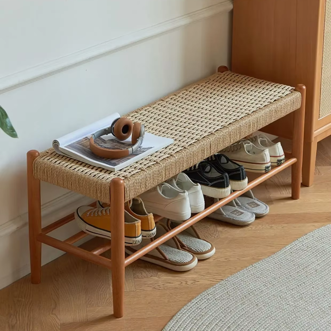 Wicker Shoe Storage Bench top view