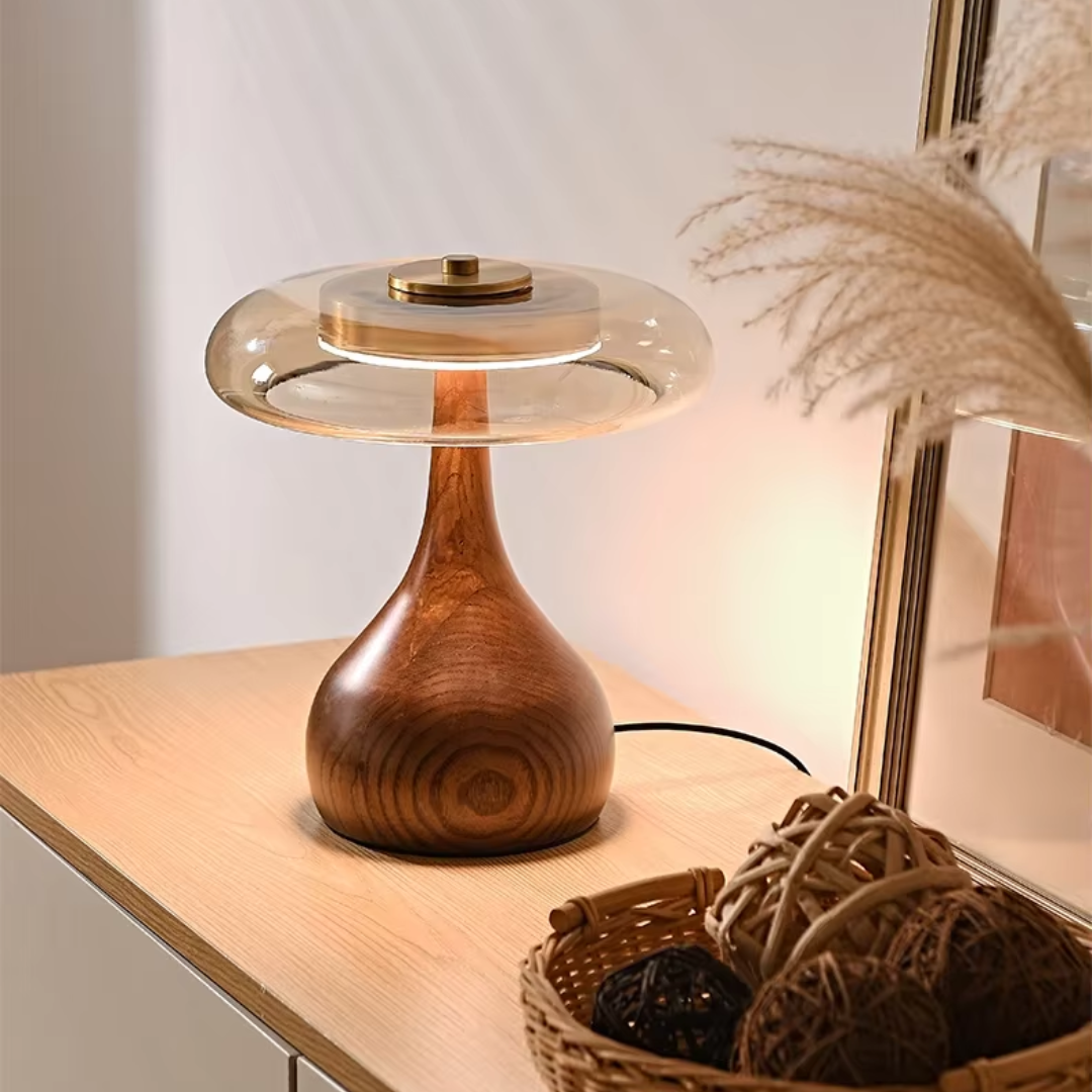 Wood Base Rustic Table Lamp angled view