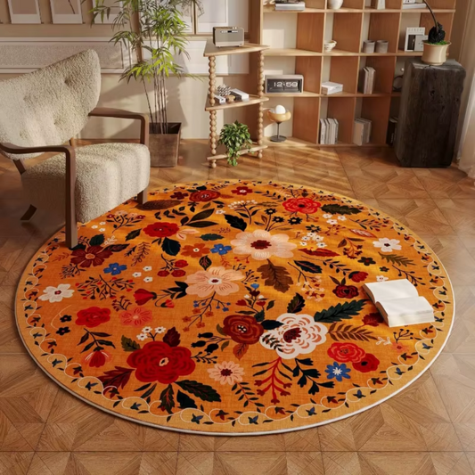 Mid-Century Mustard Yellow Floral Rug round variant