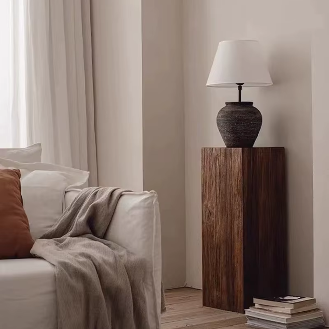 Wooden Block Side Table styled in a living room