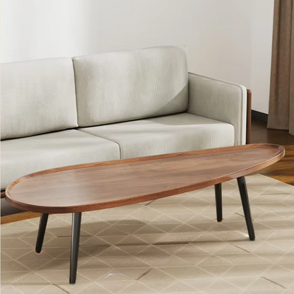 Minimalist wooden oval coffee table with black legs