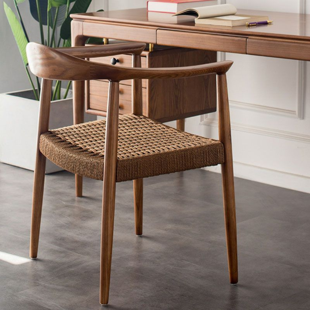 Wooden Woven Rattan Dining Chair back view